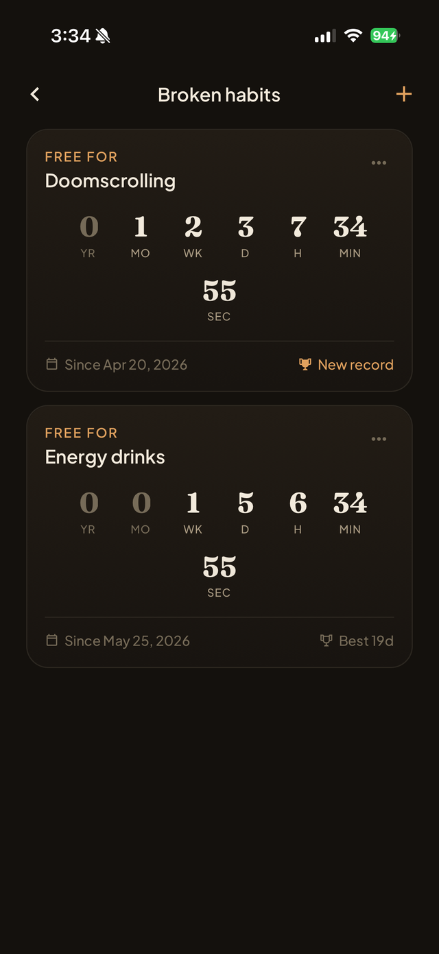 Clean-streak counters for habits you're quitting.